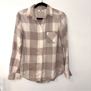 Uniqlo Beige & Cream Flannel Button Down Shirt - M